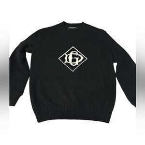Dolce & Gabbana Black V-Neck Sweater with Cream/White GG Diamond Logo